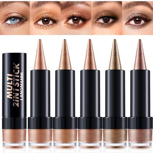 5 Colours Gradient Eyeshadow & Eyeliner Stick Set, Shimmer Smoky Black Creamy Eyeshadow Pencil, Smudge-Resistant Long-Wearing Eye Makeup (Set A)