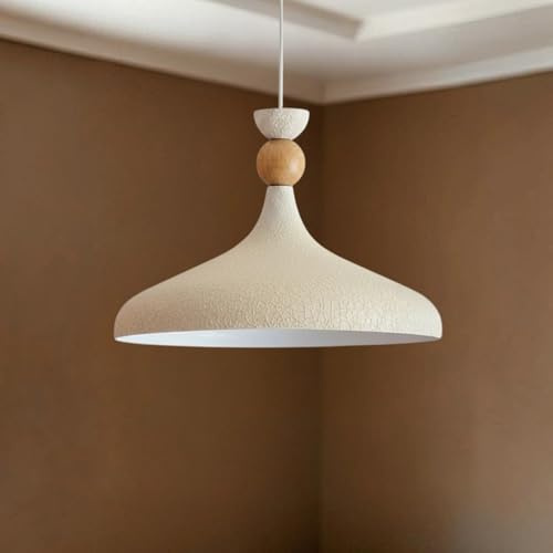 bamyum Champion Pendelleuchte Weiß aus Holz und Metall 35 cm, Hängelampe Esstisch, Küchenlampe Hängend E27, Hängelampe Weiß für Kinderzimmer, Schlafzimmer, Wohnzimmer