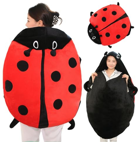 TARSHYRY Wearable Pillow, Wearable Plush Cute Warm Sleeping Ladybug Pillow With Plush Removable Ladybug for Children and Adults Release Stress (60cm)