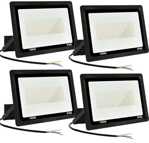 Focos LED Exterior 150W Proyector LED Exterior 15000LM IP66 Impermeable Foco Proyector LED 6500K Blanco Frío Floodlight para Casa, Garaje, Patio, Terraza, Campo (4pcs)