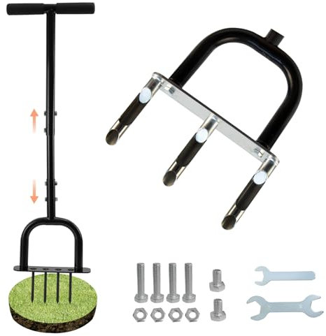 2-in-1 Lawn Aerator, Hand Aerator Lawn Tool with Replaceable Hollow and Solid Tines, Heavy Duty Grass Spike Aerator for Compacted Soil Aeration, Garden Tool Solve Soil Compaction for Garden Grass