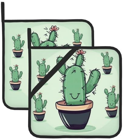 2 presine con tasca, resistenti al calore, per controsoffitti, presine da forno per cactus verdi per cucina, sottopentola da forno da 20,3 cm