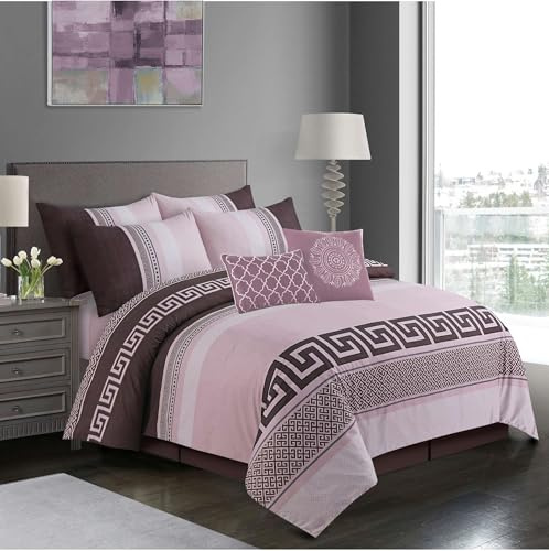 Luxury 4 Piece Bedding Set – Duvet Cover, Fitted Sheet & 2 Pillowcases – Soft, Breathable Fabric – Hotel Quality – Floral/Greek/Jacquard – Machine Washable – Linea Brown, Double