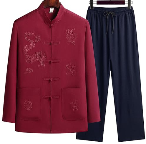 Costume Tang de Style Chinois,Hommes Chinoise Kung Fu Vêtements,Costume Hommes Tai Chi Uniforme,Martiaux Costumes Veste,Respirable,Souple,Taille élastique,pour scéniques