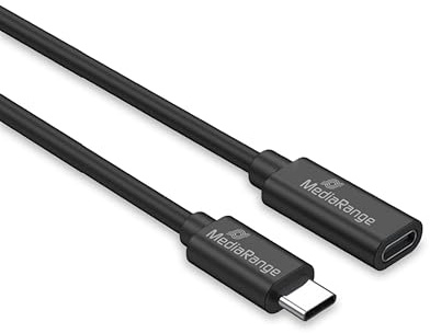 MediaRange USB Type-C-förlängningskabel, bussuttag, USB 3.2 Gen 1 x 1 5 Gbps, kompatibel med USB C Power Delivery, 60 W max.., 2,0 m, svart