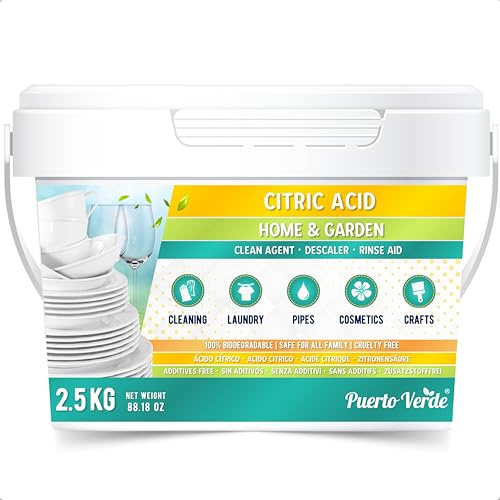 Puerto Verde • Acido Citrico 2,5 Kg. Acido Citrico Anidro in Polvere per Pulizia Naturale. Adatto per Lavatrice e Lavastoviglie. Sturalavandini, Lucidante, Cosmetici Fatti in Casa. Produzione Europea.
