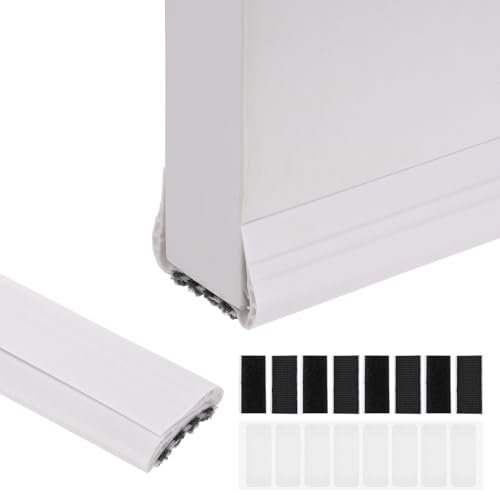 PATIKIL 36.6 Inch Under Door Draft Stopper, PVC Door Draught Excluder with Brush Storm Door Sweep Door Bottom Seal Fit for 1.3-2.17 Thickness Interior Exterior Doors, White