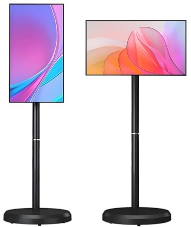 Smart TV portátil de 21,5 Pulgadas con Pantalla táctil, Monitor de Pantalla táctil Inteligente de 6000 mAh, TV con Ruedas, Soporte para TV portátil móvil de 1080p con Soporte sobre Ruedas, 6+128G