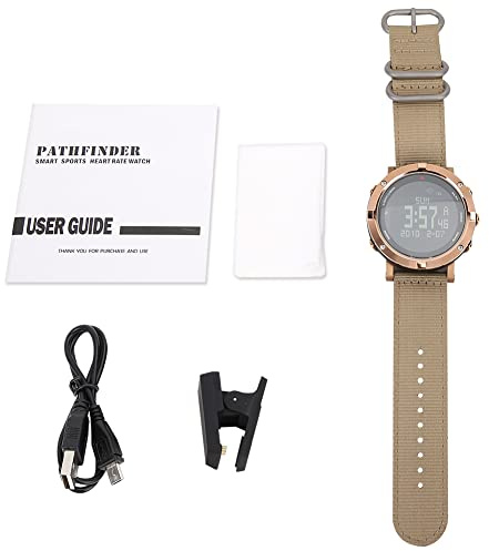Mavaol Unisexe fréquence Cardiaque Montre numérique altimètre baromètre Montre-Bracelet (FR923B doré, Texte Blanc sur Fond Noir)