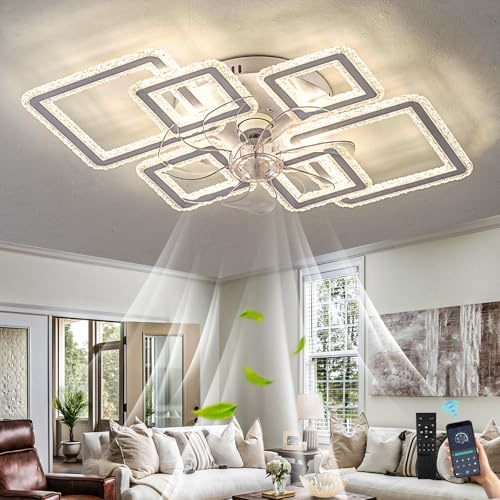 Lnrosy Lampadina Ventilatore e Telecomando, Moderno Luce con Ventilatore Intelligente da 84cm,6 Velocità e Lampada Ventilatore Silenziosa a Led Dimmerabile da 3000k a 6500k,Per Soggiorno,Studio,Bianco