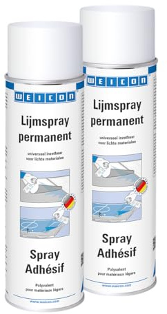 WEICON Spray Adhésif 500 ml/Adhésif universel matériaux légers tissu textile papier plastique cuir/Transparent/Lot de 2