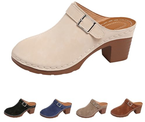 Szvbofueck Clogs da Donna con Tacco Blocco - Sandali Eleganti con Zeppa Ortopediche, Pantofole Comode Senza Schienale, Pantofole Chiuse, Scarpe Eleganti da Donna, Sandali Estivi Comodi con Fibbia