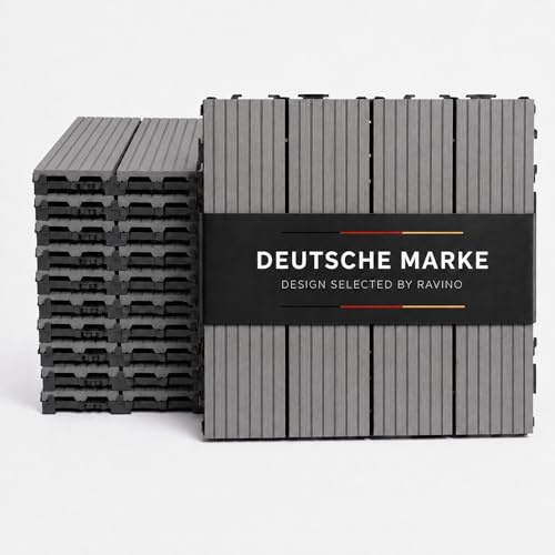 Ravino TerraKlick WPC Klickfliesen Anthrazit | 11 Stück 30x30cm, 1m² | Dunkelgrau gerillt, Klicksystem, wetterfest, Balkonfliesen & Terrassenfliesen, Outdoor Bodenbelag, Balkon, Terrasse & Garten