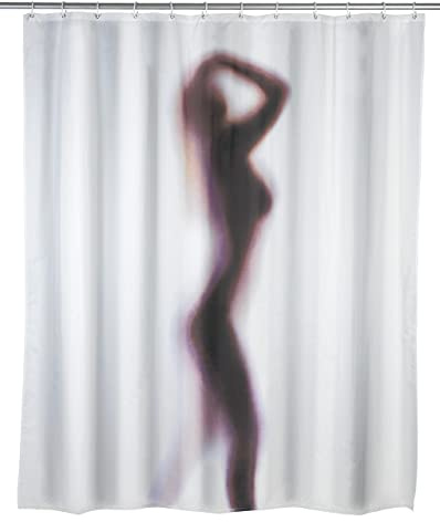 WENKO Anti-Schimmel Duschvorhang Silhouette, Textil-Vorhang mit Antischimmel Effekt fürs Badezimmer, waschbar, wasserabweisend, mit Ringen zur Befestigung an der Duschstange, 180x200 cm