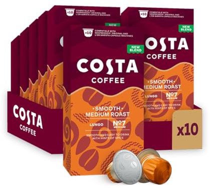 Costa Smooth Medium Coffee Pods, Pack of 10, Total 100 Coffee Capsules
