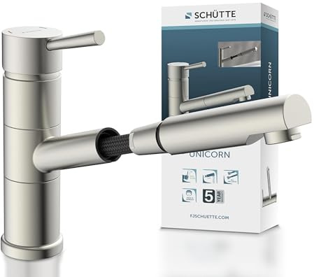 SCHÜTTE UNICORN Küchenarmatur mit ausziehbarer Geschirrbrause, Mischbatterie mit Einhebelmischer, Spültischarmatur Edelstahloptik, Edelstahl