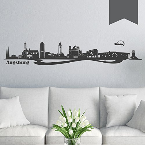 WANDKINGS Wandtattoo - Skyline Augsburg - 205 x 35 cm - Dunkelgrau - Wähle aus 6 Größen & 35 Farben