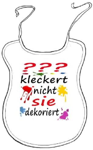 Lätzchen für Erwachsene personalisierbar mit Wunschname – Scherz-Latz „[Name] kleckert nicht, er/sie dekoriert“ – Waschbarer Latz als Geschenk zum Geburtstag oder Weihnachten