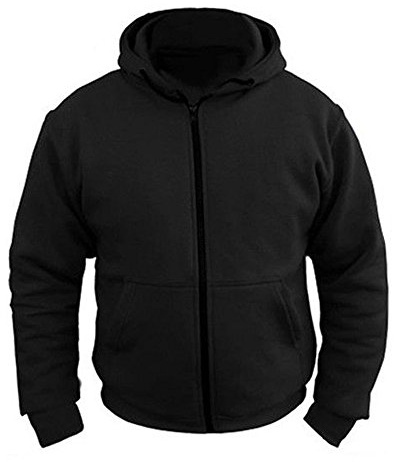 Speed MaxX MENS BLACK FLEECE HOODIE WITH KEVLAR LINING & REMOVABLE ARMOUR MOTORBIKE/MOTORCYCLE JACKET (L)