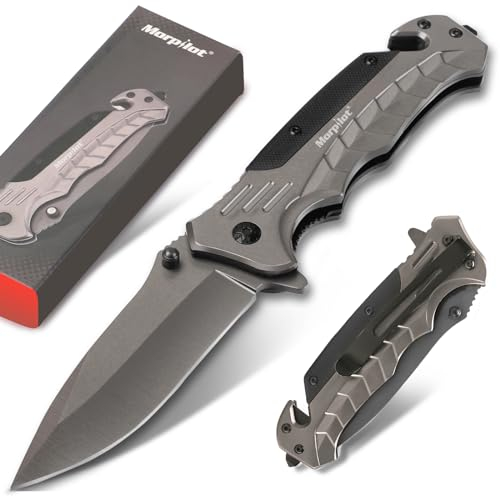 Morpilot Multifunktionellt Fällbart Överlevnadskniv | Rostfritt Stålblad & Snabböppning | Ergonomiskt Handtag för Friluftsliv, Vandring och Jakt, Säkert och Robust