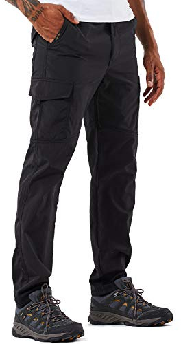 Men's Outdoor Hiking Trousers Quick Dry Lightweight and Thick Fleece Climbing Fishing Cargo Camping Ski Softshell Pants (105 Thin Black, M)