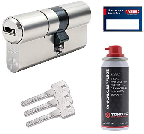 ToniTec Set aus Abus Bravus 2000 MX Türschloss mit Sicherheitskarte modular Schließzylinder gleichschließend N&G inkl. 3 Schlüssel und ToniTec Pflegespray - Größe 45/55