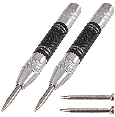 Cozihom Automatic Center Punch 2 Pack, 5 Inches Spring Loaded Center Hole Punch, Adjustable Tension, with 2 Replacement Tips