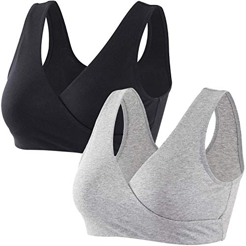 ZUMIY Nahtloser Still BH ohne Bügel, Maternity Nursing Bras Schwangerschafts-BH und Stillzeit Unterwäsche Stillen und Schlaf Ohne Bügel für Damen (L,Black+Grey/2pack)