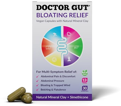 Doctor Gut Bloating Relief Capsules, 30 Caps - Stomach Pain Relief, Bloating Relief, Trapped Wind & Gas Relief - Drug-Free, Natural Clay, Expels Harmful Causes of Gas & Flatulence