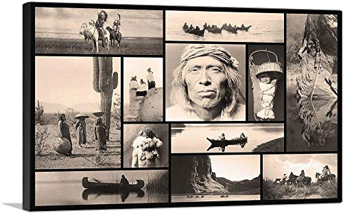 ARTCANVAS American Indian Portrait - Saguaro Fruit Gatherers - Shoalwater Bay Collage Canvas Art Print Stretched Framed Painting Picture Poster Giclee Wall Decor by Edward S. Curtis - 26 x 18 (0.75 Deep)