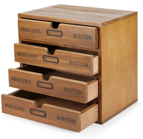 Flexzion Skrivbordsförvaringslåda med lådor – 4 lådor organiseringskort katalogskåp, ingen montering krävs, vintage bord för hem- och kontorstillbehör