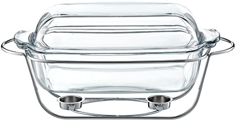 AMBITION Speisewärmer 5,3 L Wärmebehälter für Speisen Stövchen Glasschale mit Deckel Edelstahl Gestell Silber elegant