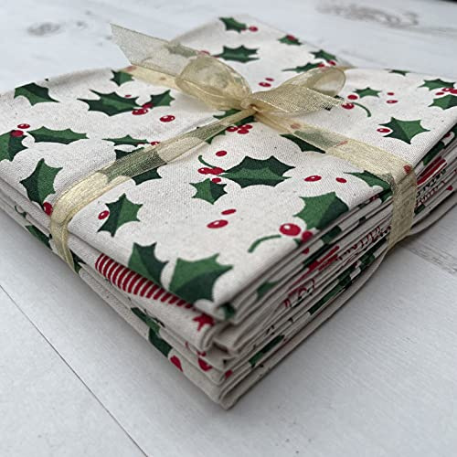 John Louden Stoffpaket aus 100 % Baumwolle, Weihnachtsmotiv, 50 cm x 52 cm, cremefarben