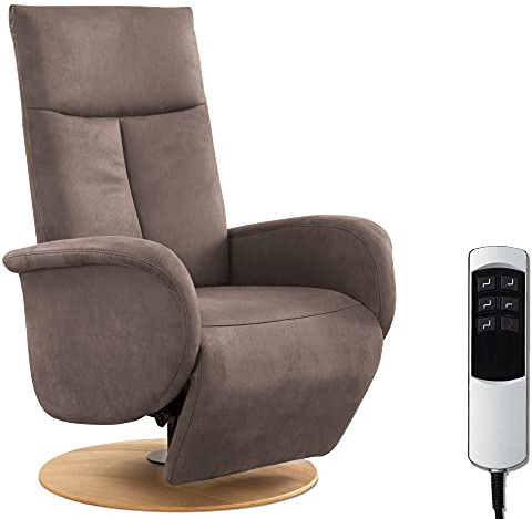 CAVADORE Poltrona TV Juba con batteria/poltrona TV con funzione relax regolabile elettricamente, 2 motori elettrici, 75 x 112 x 82, effetto pelle, marrone chiaro