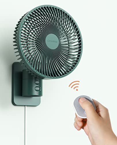 Ventilador oscilante de pared con control remoto y temporizador, pequeño de 8.5 pulgadas con 4 velocidades, oscilación de 90°, inclinación ajustable de 120°, cable de 6 pies