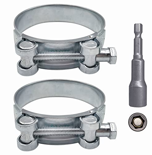 SKIR'CO Lot de 2 colliers de serrage renforcés 80-85 mm, en acier galvanisé, tube réglable et collier de serrage (2 pièces, avec embout de tournevis hexagonal magnétique)