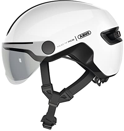 ABUS Stadthelm HUD-Y ACE - stylischer Fahrradhelm mit Visier und magnetischem, aufladbarem LED-Rücklicht - für Damen und Herren