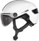 ABUS Stadthelm HUD-Y ACE - stylischer Fahrradhelm mit Visier und magnetischem, aufladbarem LED-Rücklicht - für Damen und Herren - Weiß Glänzend, Größe S
