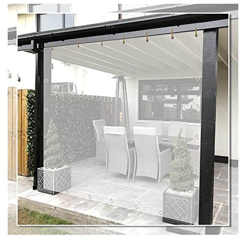 WZYJLyds Paneles Laterales de Lona Impermeable Transparente, Cortinas de Lona Exterior Lona de Plástico PVC para Pérgola, Porche, Patio, Cenador, Cochera, con Ojales (Color : Clear, Tamaño : 2.5x5m)