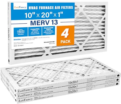 LotFancy 10 x 20 x 1 Luftfilter, MERV 13 AC Ofenfilter, 4 Stück gefaltete Klimaanlage HVAC Filter (tatsächliche Größe: 24,75 x 62,75 x 1,9 cm)