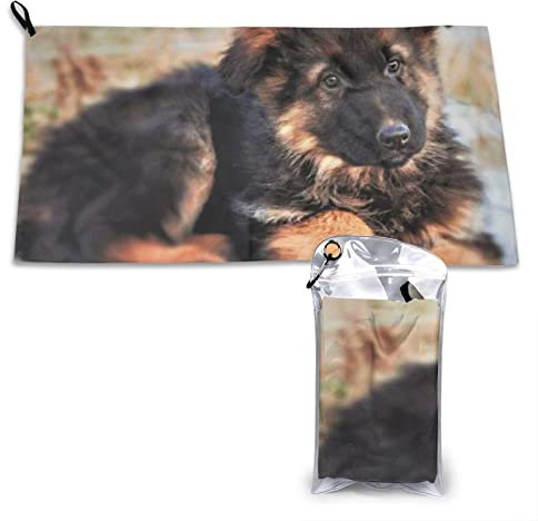 AROONS Schnell trocknendes Handtuch mit Tasche – süßer Deutscher Schäferhund, Welpe, bedruckt, super saugfähig, Mikrofaser, Reise-Sporthandtücher, 80 x 40 cm