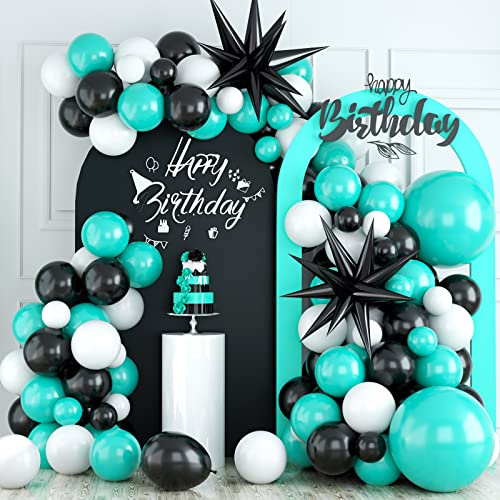Teal Balloon Arch Kit - Black & White Balloons, Silver Star Foil - Perfect for Birthday, Wedding, Baby Shower & Graduation Parties