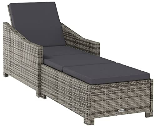 Gecheer Sun Lounger, Adjustable Backrest, Slide Armrests, Dark Gray Cushion, PE Rattan, Gray, for Outdoor Pool Patio Garden