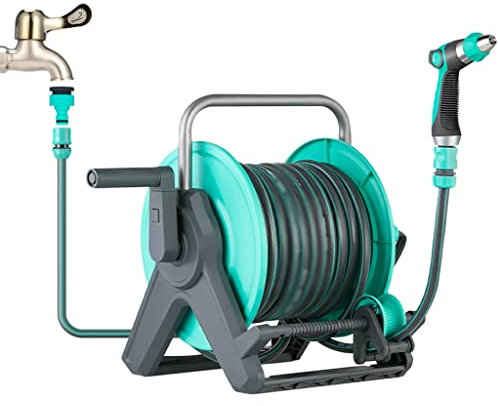 Carrello Avvolgitubo Avvolgitubo 20m Carrello per Tubo da Giardino Fissato al Muro, Avvolgitubo da Pavimento Portatili, Dispositivo di Guida Dell'organizzatore del Tubo dell'Acqua (Color : Blu, S :