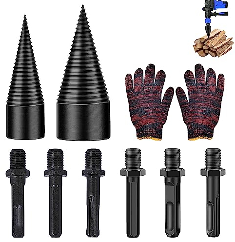 9 Stück Kegelspalter Wood Splitter Set,32mm/42mm Spalter Holz Spaltkegel, Holzspalter Schraube Kegel, Brennholzspalter Bohrer, für Gärtner und Holzfäller, Power Log Splitters