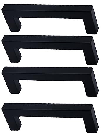 PILYON Schrank Griff 4 Stück Quadratischer Edelstahlgriff,Gebürstet,Kleiner Griff,Silberfarben,Schrank,Kleiderschrank,Möbelbeschläge,Schwarz,Lochabstand 384mm