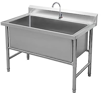 Lavello in Acciaio Inox Autoportante,Lavello A Una Vasca Singola con Rubinetto,Lavelli da Cucina Commerciale,Lavandino Multifunzionale,Lavabo di Utilità,Lavatoio da Giardino,per Bar,Garage,Ristorante
