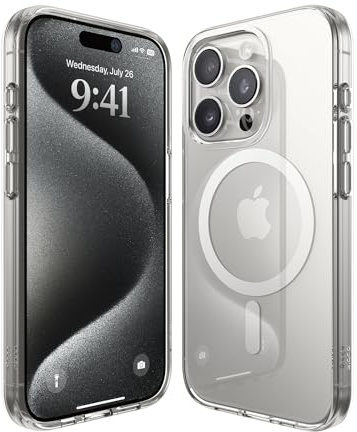 elago Cover Magnetica Ibrida Trasparente per iPhone 15 Pro (6,1) | Compatibile con MagSafe, PC + TPU, Protezione Anticaduta di Livello Militare USA (Bianco)