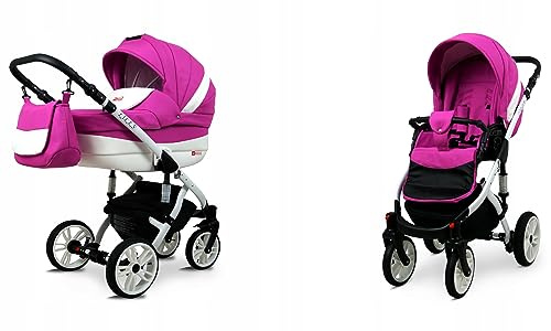BabyLux® Bambimo Kinderwagen Set 2 in 1 - Lilly - incl. Babywanne, Buggy Sportsitz - Kinderwagenset - Kombikinderwagen mit Wickeltasche, Regenschutz, Moskitonetz, Cupholder usw.