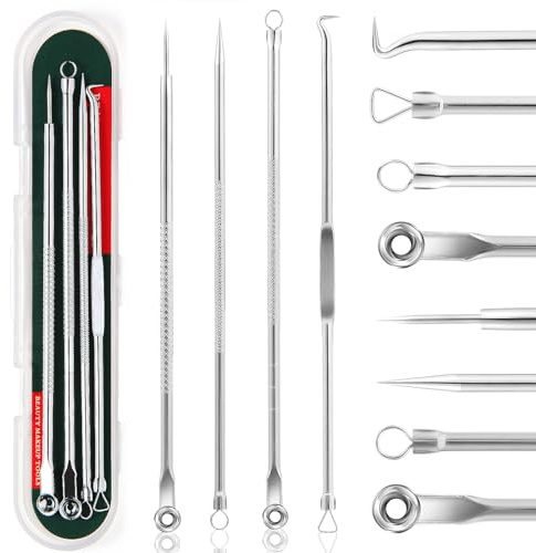 FEITA pormaskborttagare finne tryckare verktygssats, Comedone finne extraktor akne verktyg för ansiktsnäsa, rostfritt akne nål zit poppande borttagning ansiktsverktyg, silver 4 st